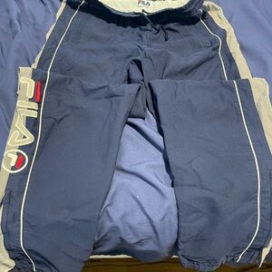 FILA Navy and Gray Logo Track Pants with Red Accent